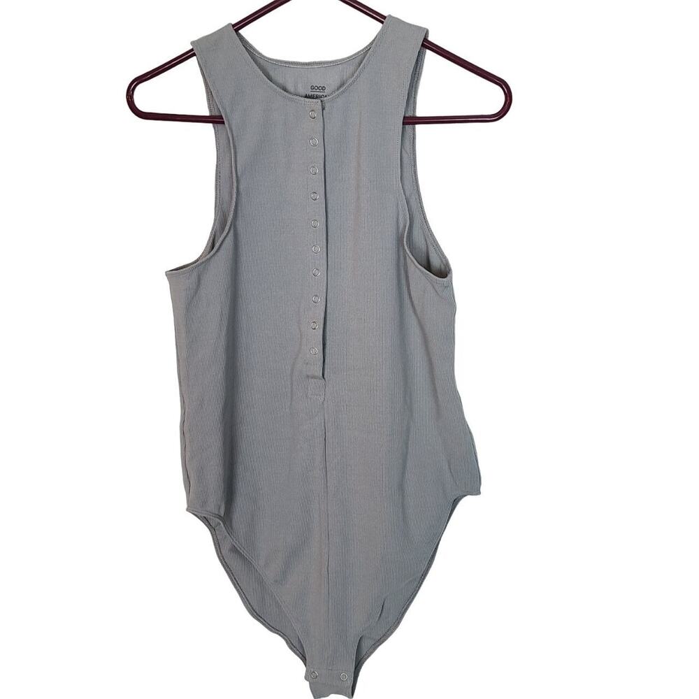 Good American Womens Ribbed Sleeveless Henley Bodysuit Size 2XL Minimalist Gray